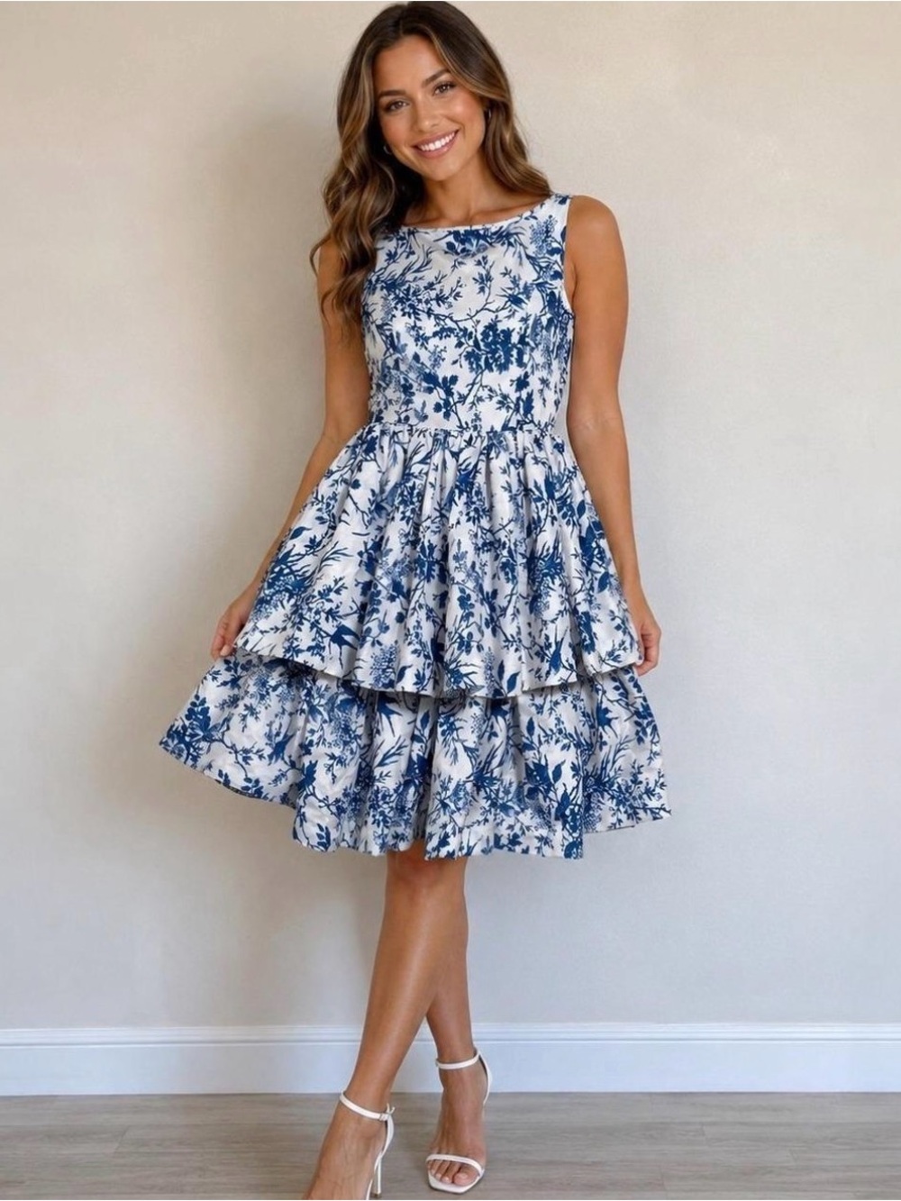 J. Peterman Dress Blue White Tiered Ruffles Cocktail Tea Party Size 0 NWOT